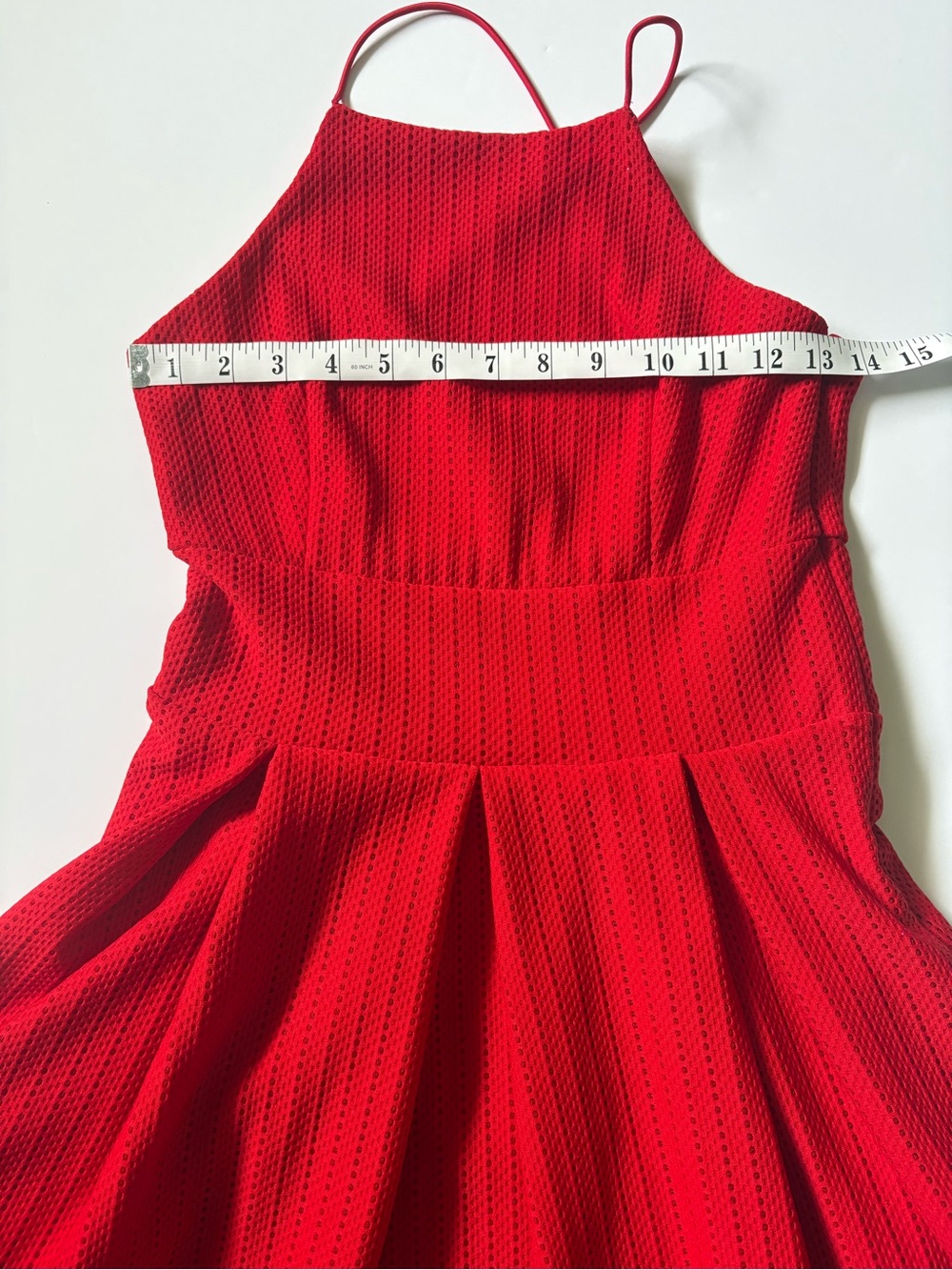TWIK Simons Red Ribbed Halter Skater Dress Pleated Cutout Hem Sz XS - Picture 12 of 13